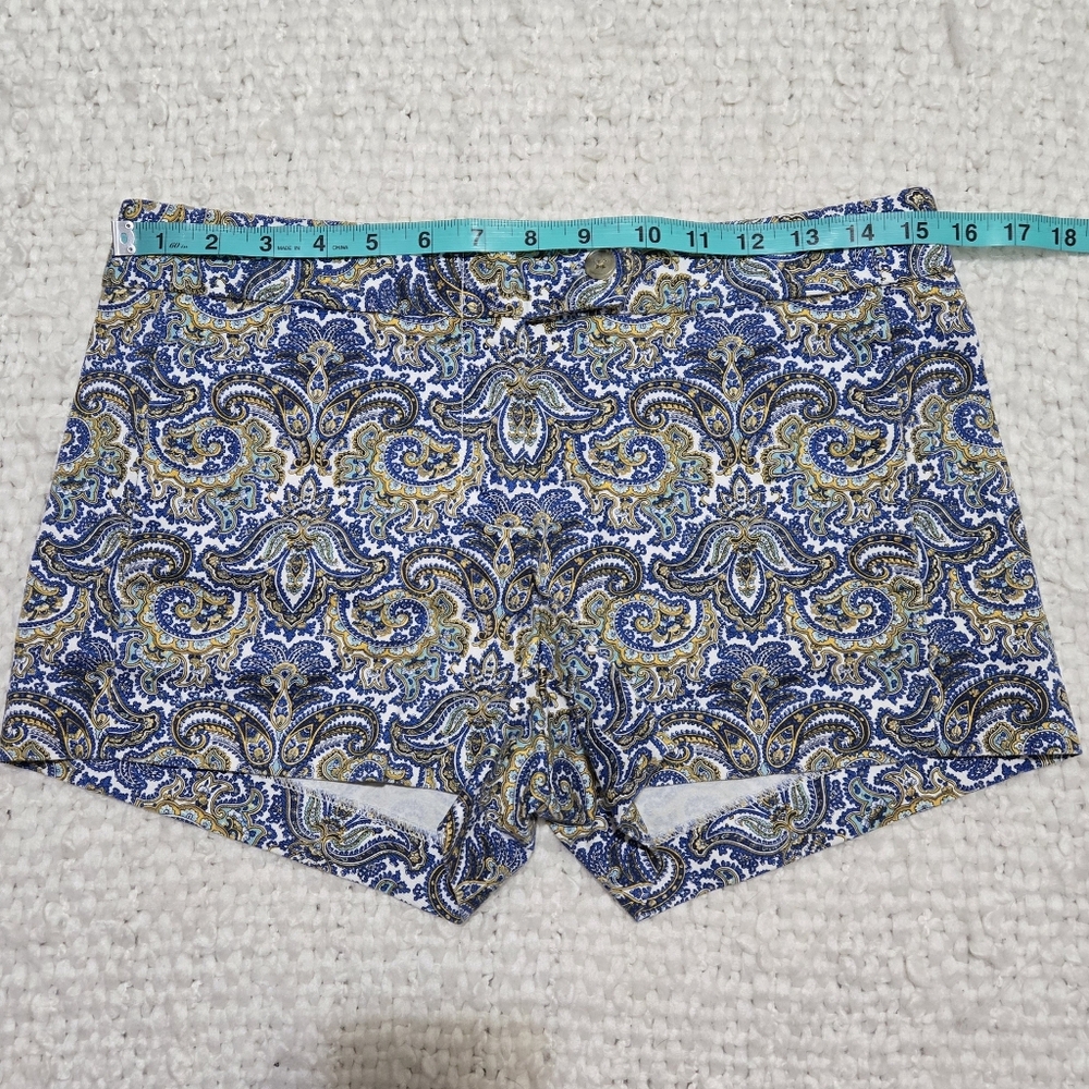 J Crew City Fit Paisley Print Shorts - Blue & Yellow Stretch Cotton - Size 4 - Picture 5 of 9